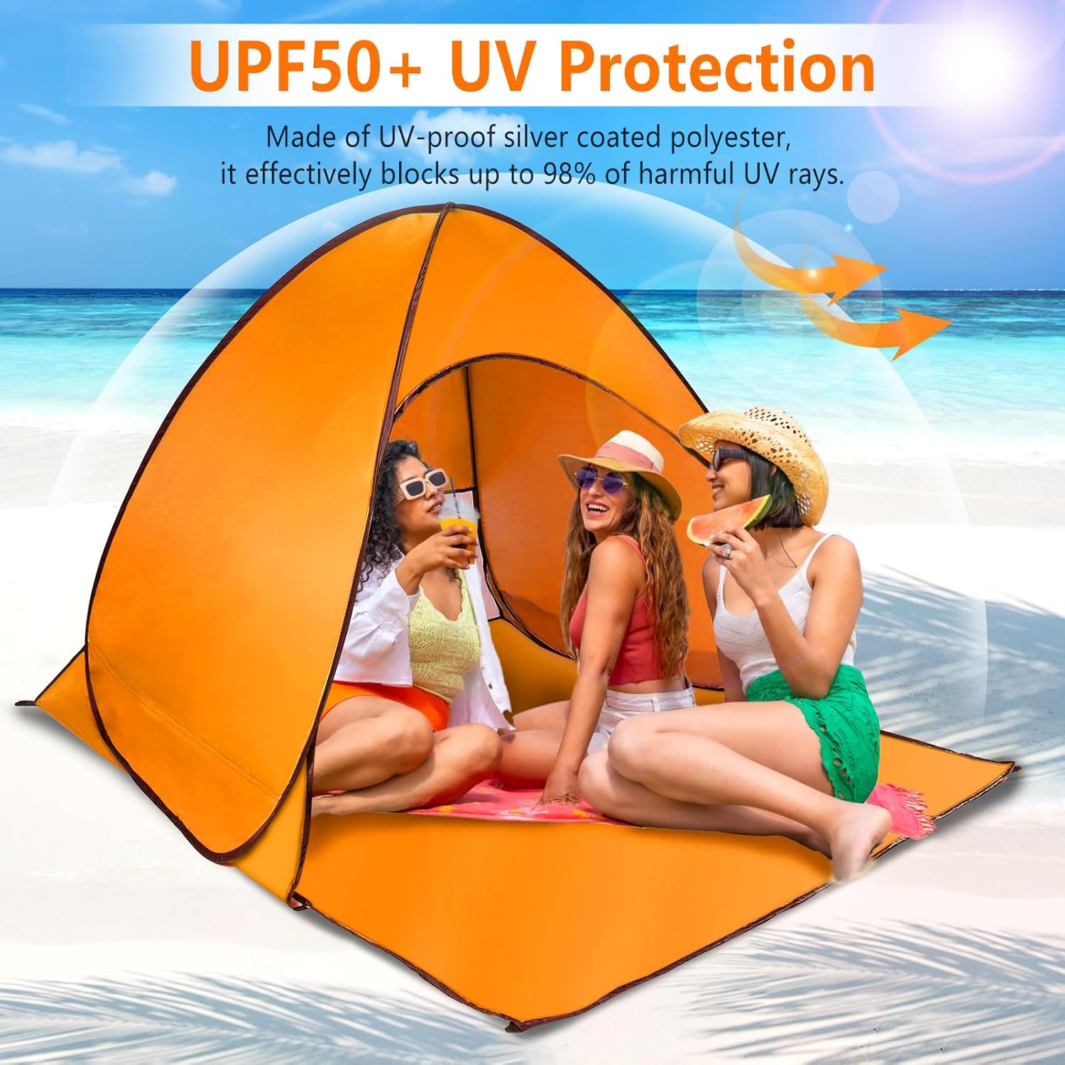 Pop Up Beach Tent, Anti UV Automatic Sun Shelter Umbrella, Portable Sun Shade Shelter for 2-3 People, Outdoor Instant Pop Up Beach Shade Tent with Carrying Bag