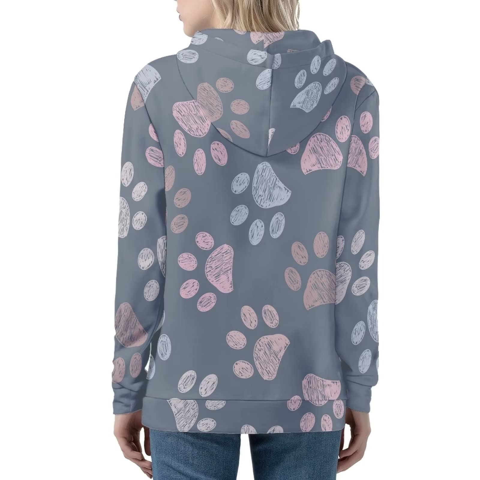 Xoenoiee Y2K bluza z kapturem damska bluza z zamkiem błyskawicznym dziewczęca kurtka uliczna długi rękaw oversize swetry z kapturem luźny krój, Psy łapy, S