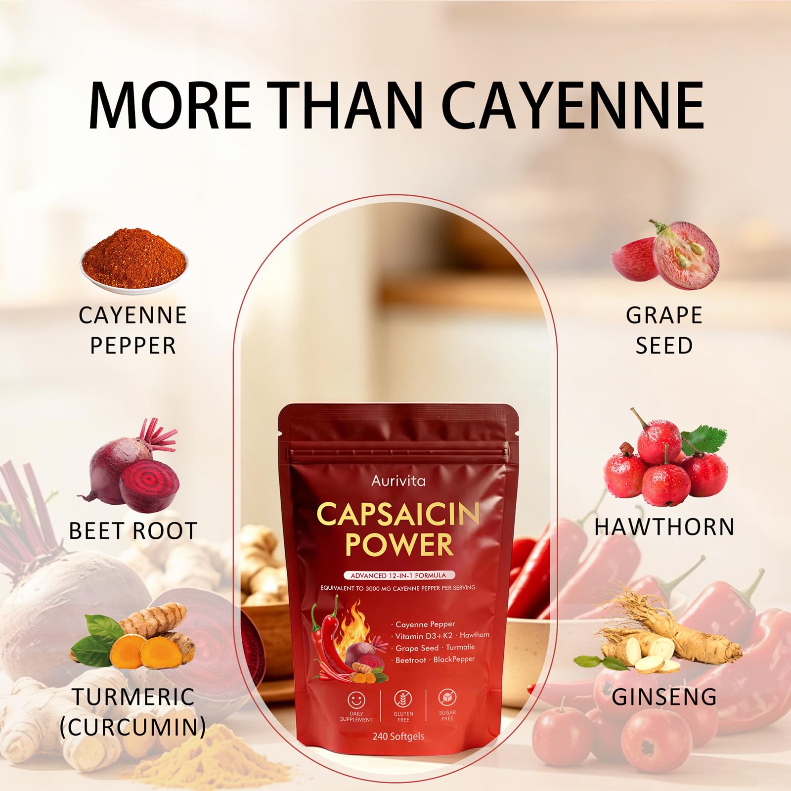 Aurivita Capsaicin Power - Cayenne Pepper Softgels Supplement, 240 Softgels — Amazon image 2