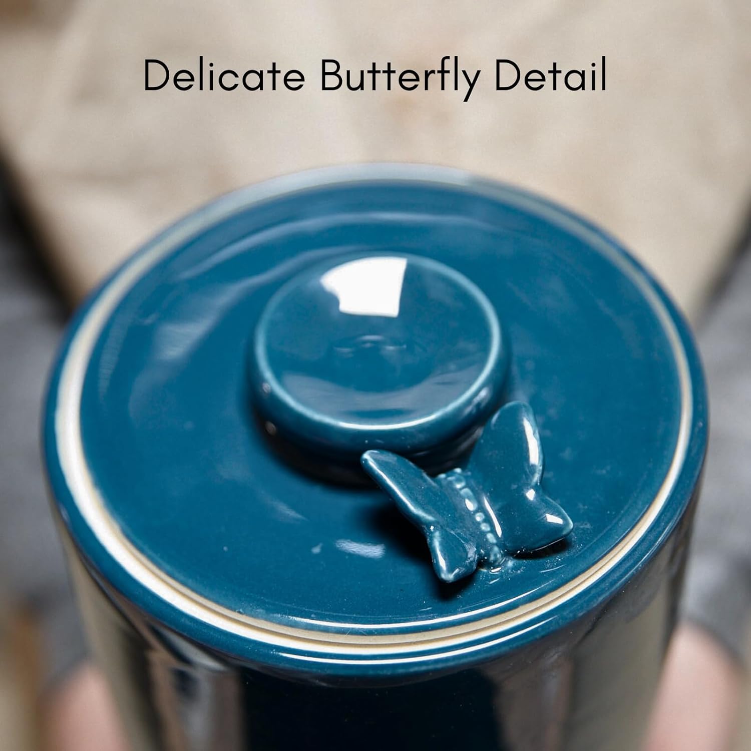 Handcrafted Blue Ceramic Cremation Urn for Human Ashes Adult Male – Large Memorial Urn with Butterfly & Cross Design, Funeral and Burial Urn, Decorative Urn for Ashes
