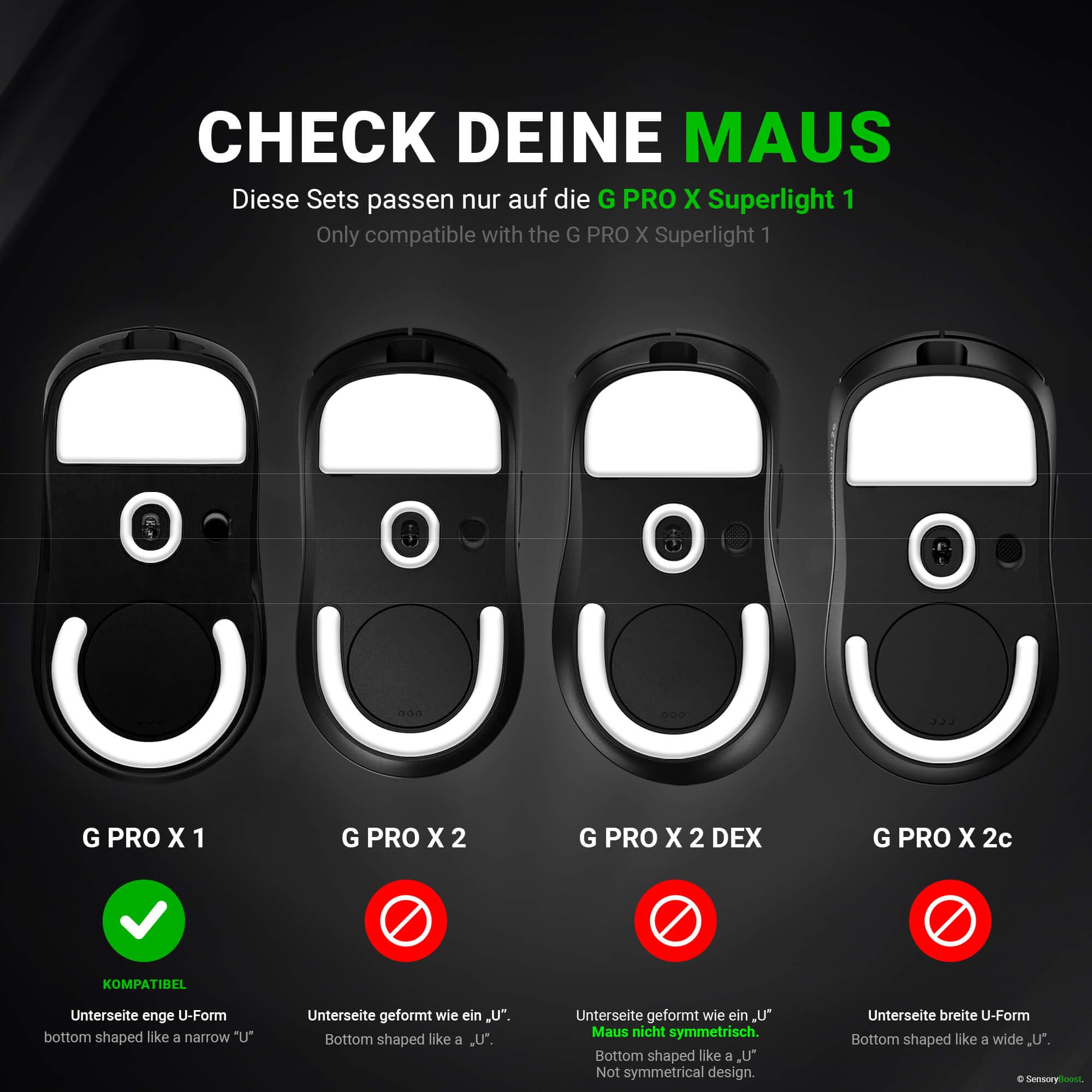 SensoryBoost DPS Glides (2 zestawy) – do Logitech G PRO X Superlight 1 | SPEED – Ślizgacze do myszy: ultraszybki i płynny ślizg, zaokrąglone krawędzie – Zapasowe stopki z PTFE
