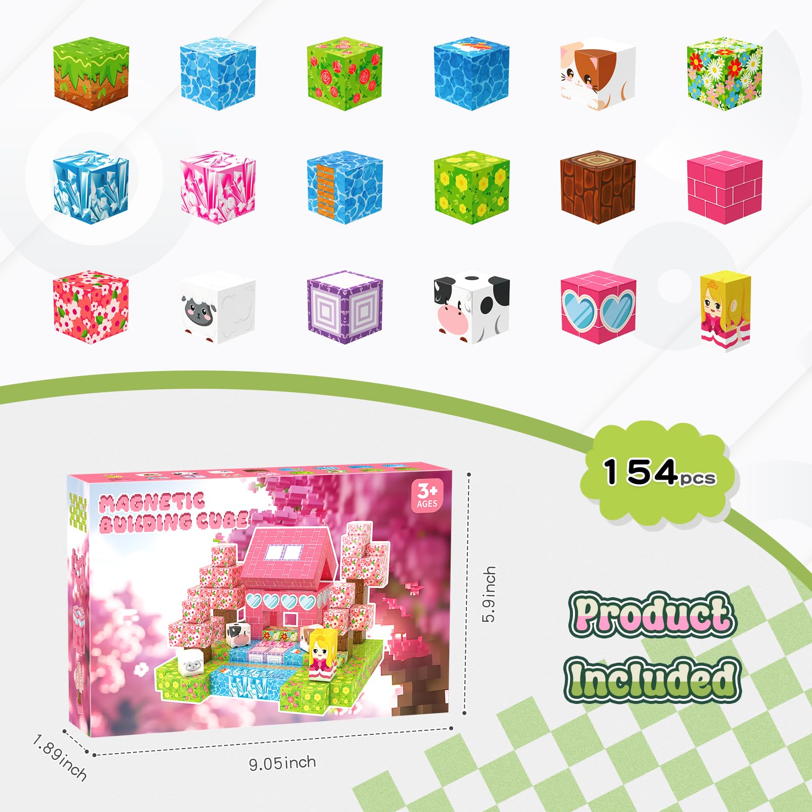Coolzon 154PCS Magnetic Blocks-Magnetic Building Blocks for Kids Tiles Stacking Cubes Game,Mine Magnet Cubes Set Boys Girls Ages 3 4 5 6 7 8 9 - Image 3