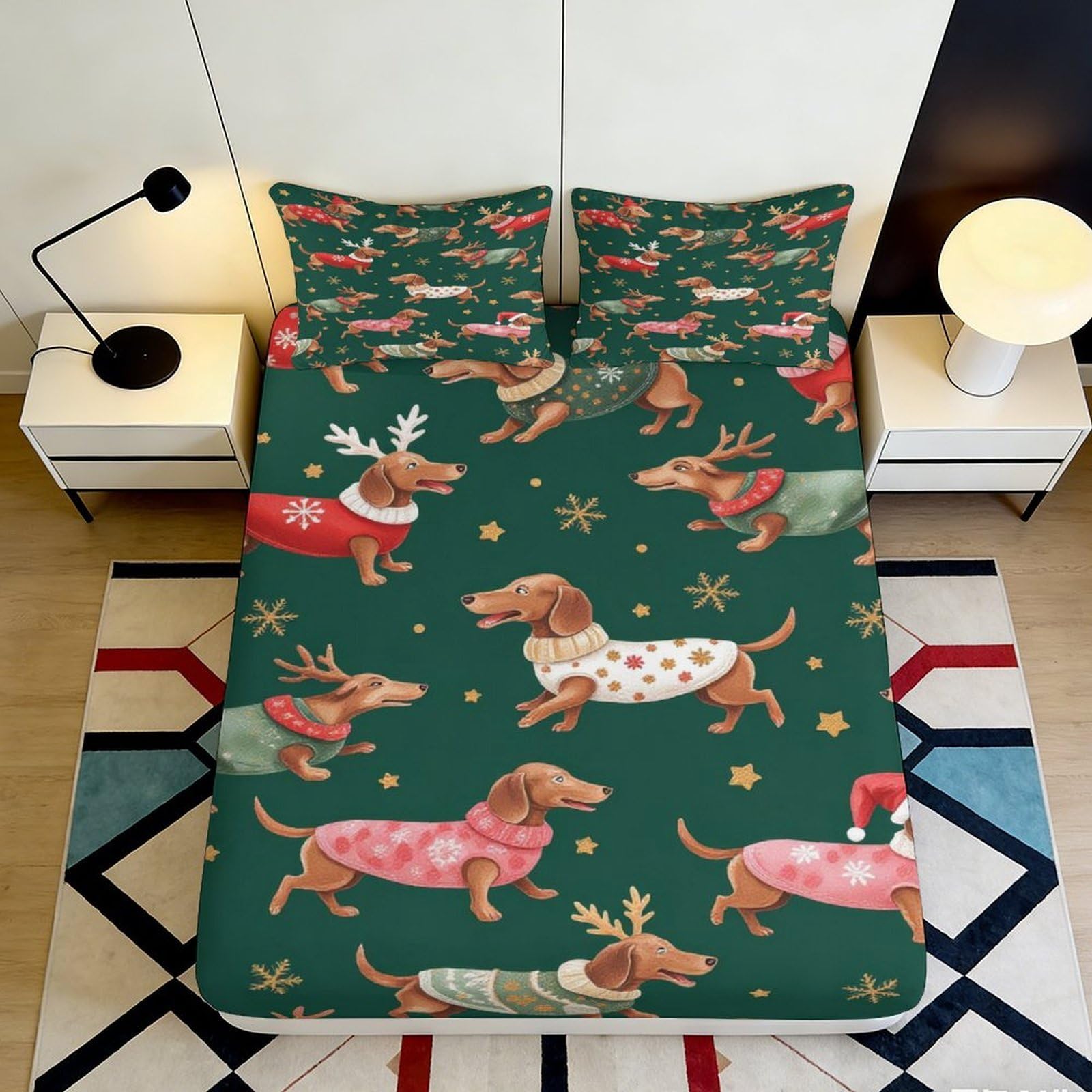 3D Printed Sausage Dog Fitted Sheet Microfiber Non-Slip Deep Pocket Sausage Dog Mattress Fitted Cover Washable Bedroom Home 90x200x25cm