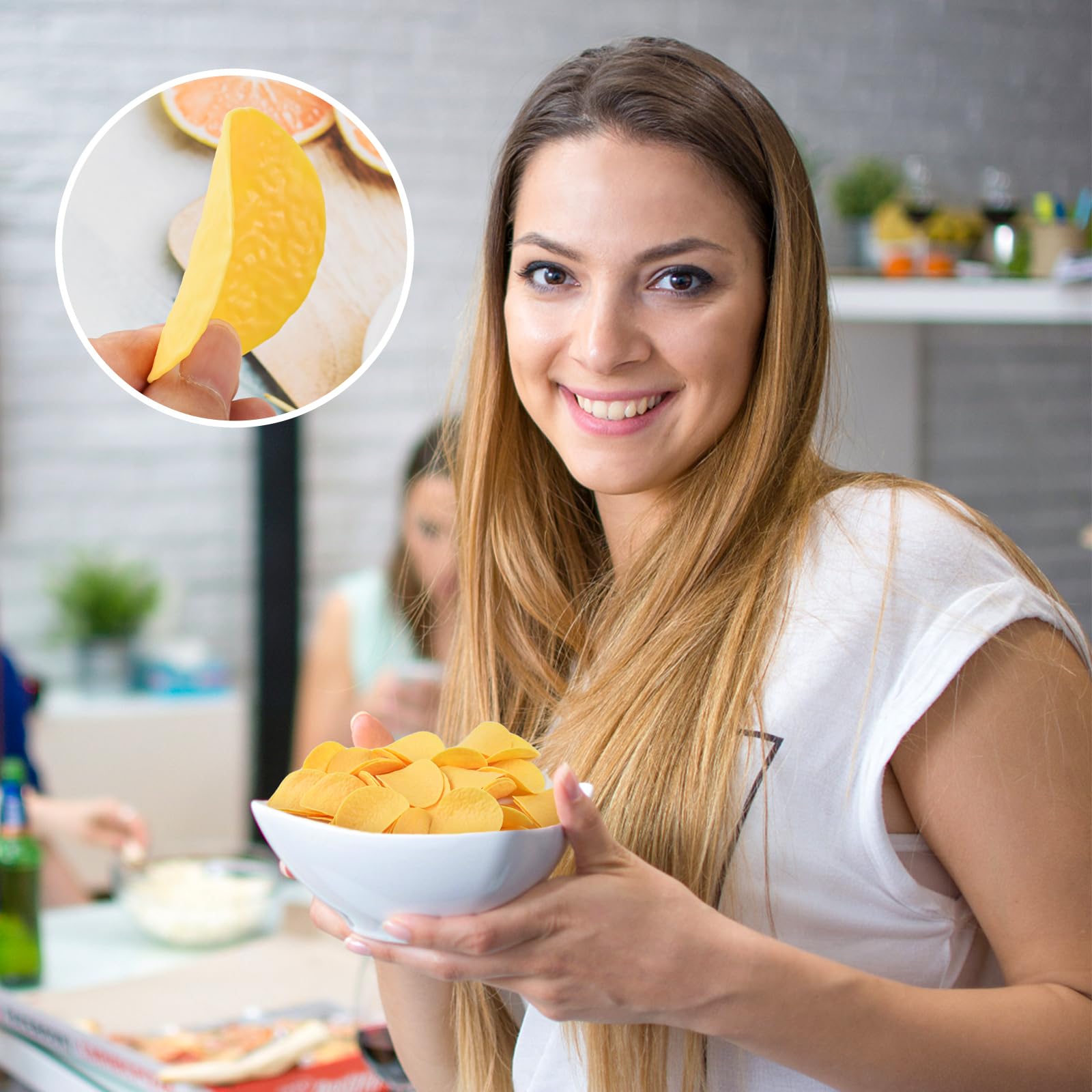 Künstliche Kartoffelchips, 50 Stück, große gefälschte Kartoffelchips, Snack, realistische Fast-Food-Modelle für Lebensmittel, Zuhause, Küche, Dekoration, Markt, Display-Requisiten
