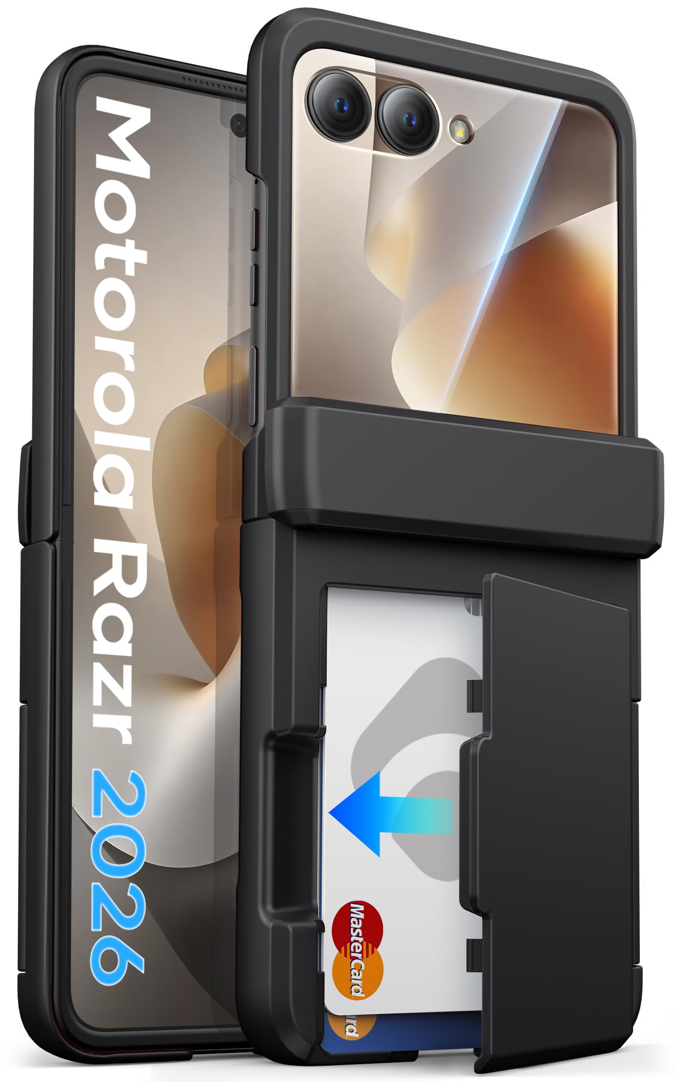 ASAFCASE Custodia a portafoglio per Motorola Razr 2026 con porta carte, protezione per cerniera, protezione esterna per schermo HD, resistente agli urti, robusta custodia protettiva rigida per