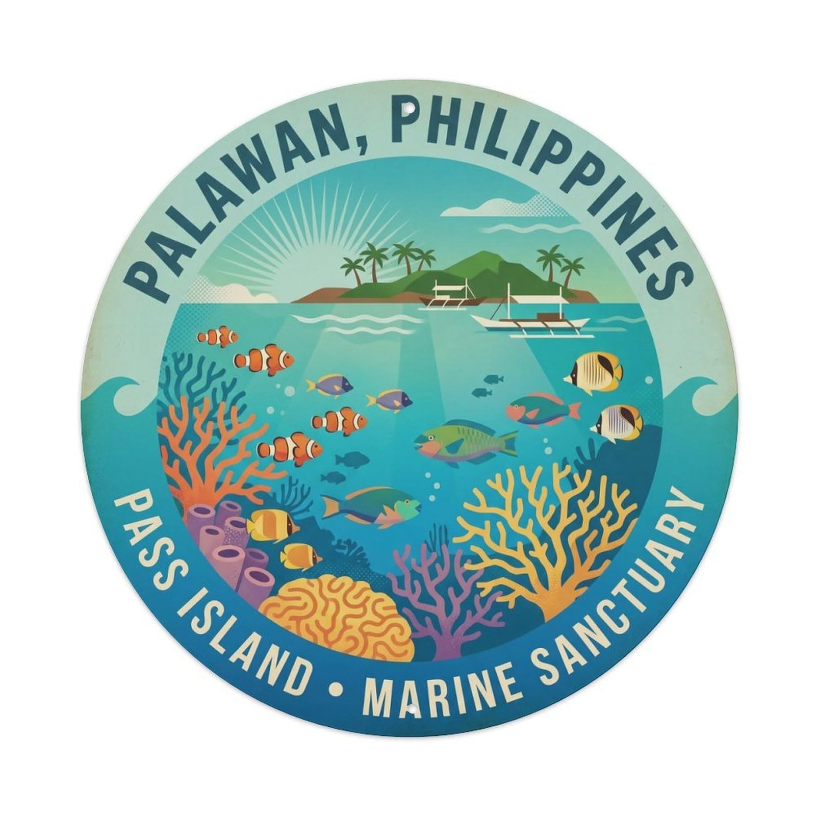 Odgynaw 8X8inch(20X20cm) Palawan Pass Island Ocean Coast Resort Southeast Asia Metal Tin Sign