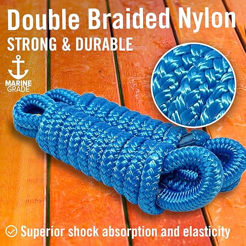 Miniatura 31 de Líneas para guardabarros de barco, cuerda de nailon trenzado doble de 3/8 pulgadas, 6 pies con bucle, paquete de 2, azul real, para boya, amarre