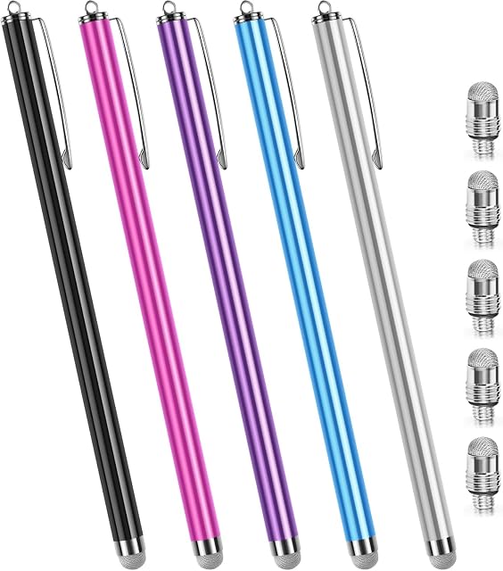 Long Stylus Pens for Touch Screens (5 Pack 185mm) High Sensitivity, Precision and No Scratches, Compatible with iPad, iPhone, Android, Tablets and More. Capacitive Touchscreen Stylist Mesh Fiber Tips
