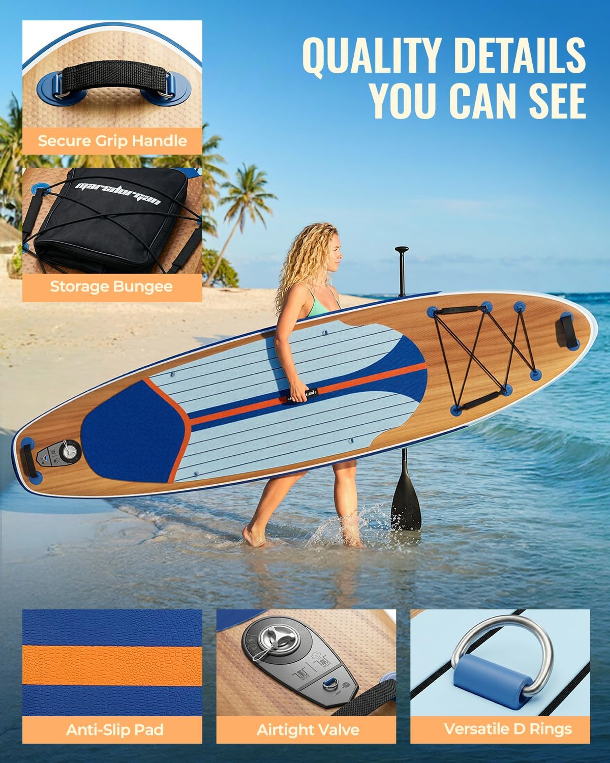 11' x 34" Inflatable Paddle Board for Adults Youth | Extra Wide SUP with Non-Slip Deck, Removable Seat | Stable for 2-3 People, Family Water Sports, Includes Premium Accessories