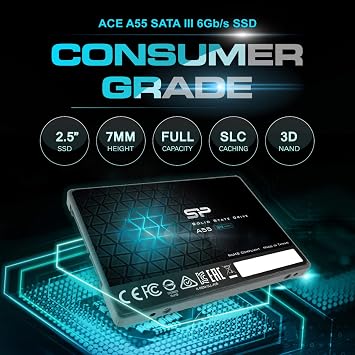 Silicon Power 128GB SSD 3D NAND A55 SLC Cache Performance Boost SATA III 2.5 7mm (0.28) Internal Solid State Drive (SU128GBSS3A55S25AH)