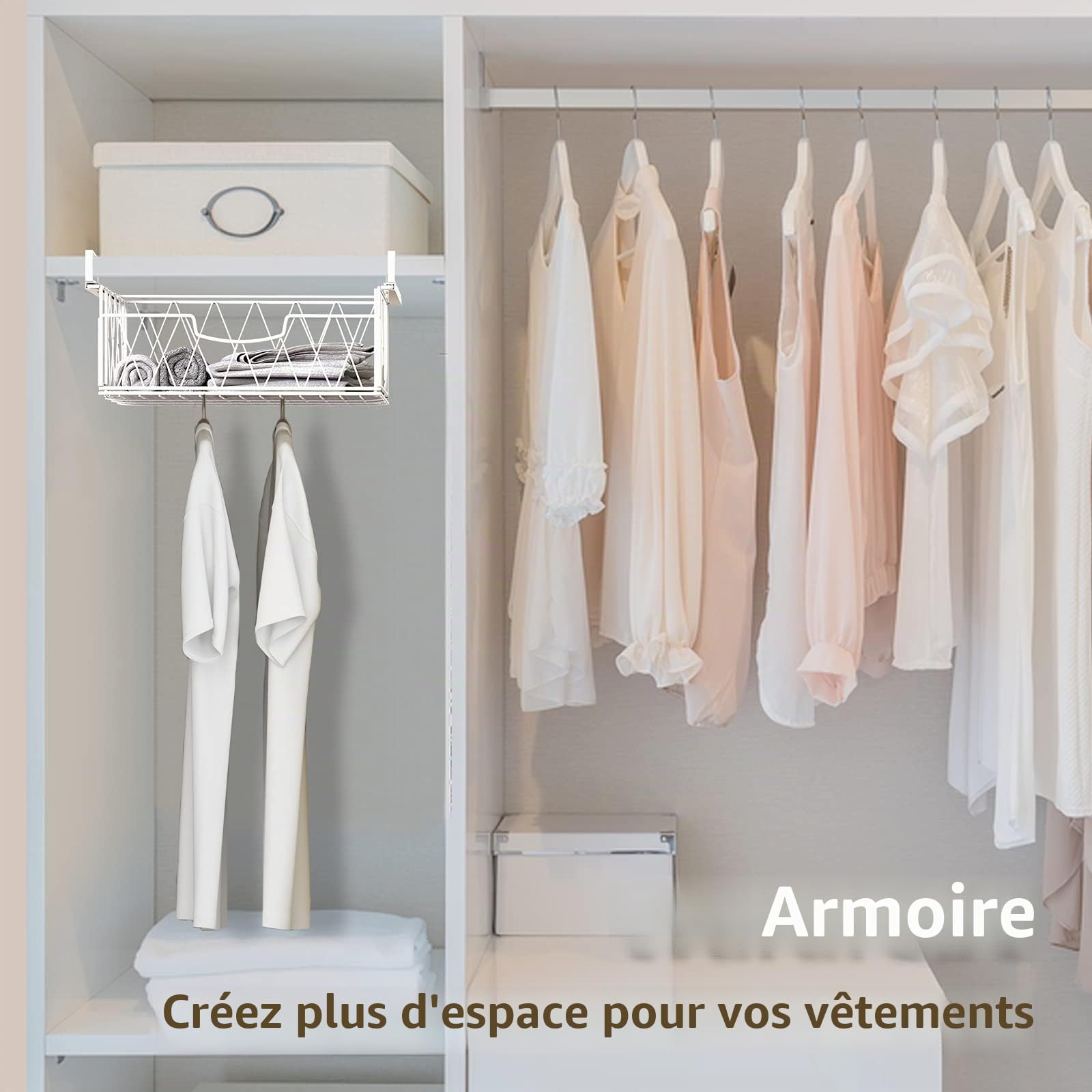 Bomclap Lot de 2 paniers de rangement suspendus en métal pour cuisine, garde-manger, bureau, bibliothèque, blanc