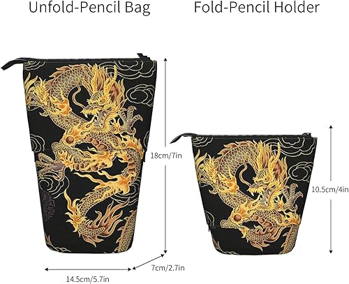Miniatura 2 de Estuche telescópico con estampado de dragón amarillo y negro, estuche de papelería, soporte telescópico para bolígrafo, soporte para lápices