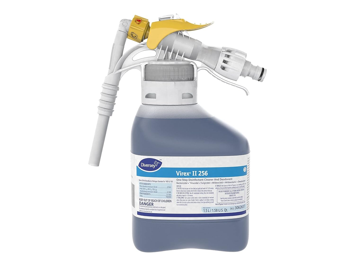 VIREX Diversey II 256 3062637 Liquid Disinfectant Cleaner and Deodorant, Hospital Grade Floor Cleaner with Mint Scent, Ready-to-Dispense (RTD) Concentrate, 1.5-Liter