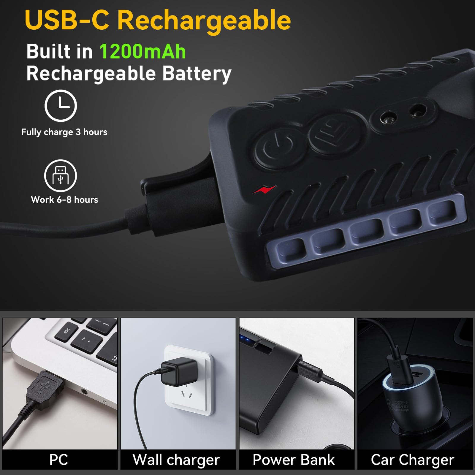 Lampe frontale rechargeable 1200 mAh LED avec détecteur de mouvement rouge, faisceau large de 230 °, double bande LED, super lumineux, pour la course à pied