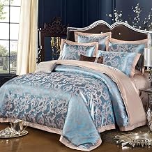 Luxury Satin Jacquard Embroidered Bedding Sets Include 1 Duvet Cover 1 Flat Sheet 4 Pillowcases KL-TKZC 6pcs Double Size