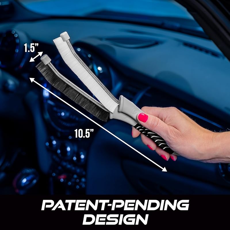 VIKING Car Detailing Brush Set for Car Cleaning Kit, Multi-Purpose Interior Car Cleaner Brush Set for Interior Detail, Includes Medium Bristles and Stiff Bristles, 4 Pack, Black/White