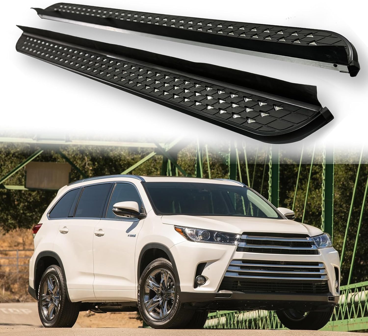2Pcs Running Boards Side Steps Pedal Nerf Bars Fits for Highlander Kluger 2014 2016 2018 2019 Black Nerf Bar and Silver Nerf Bar (Black)