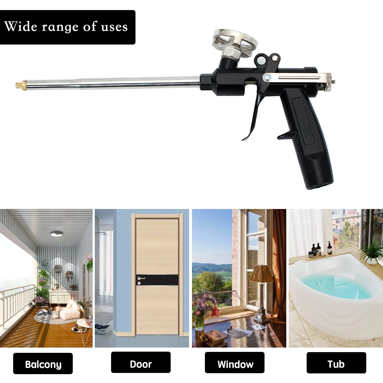 2 pezzi Pistola a Schiuma Poliuretanica in da Costruzione Poliuretano Professionale Espansa con Ugello Acciaio Inox Ed Impugnatura Ergonomica per Calafataggio Riempimento Sigillatura, Nero
