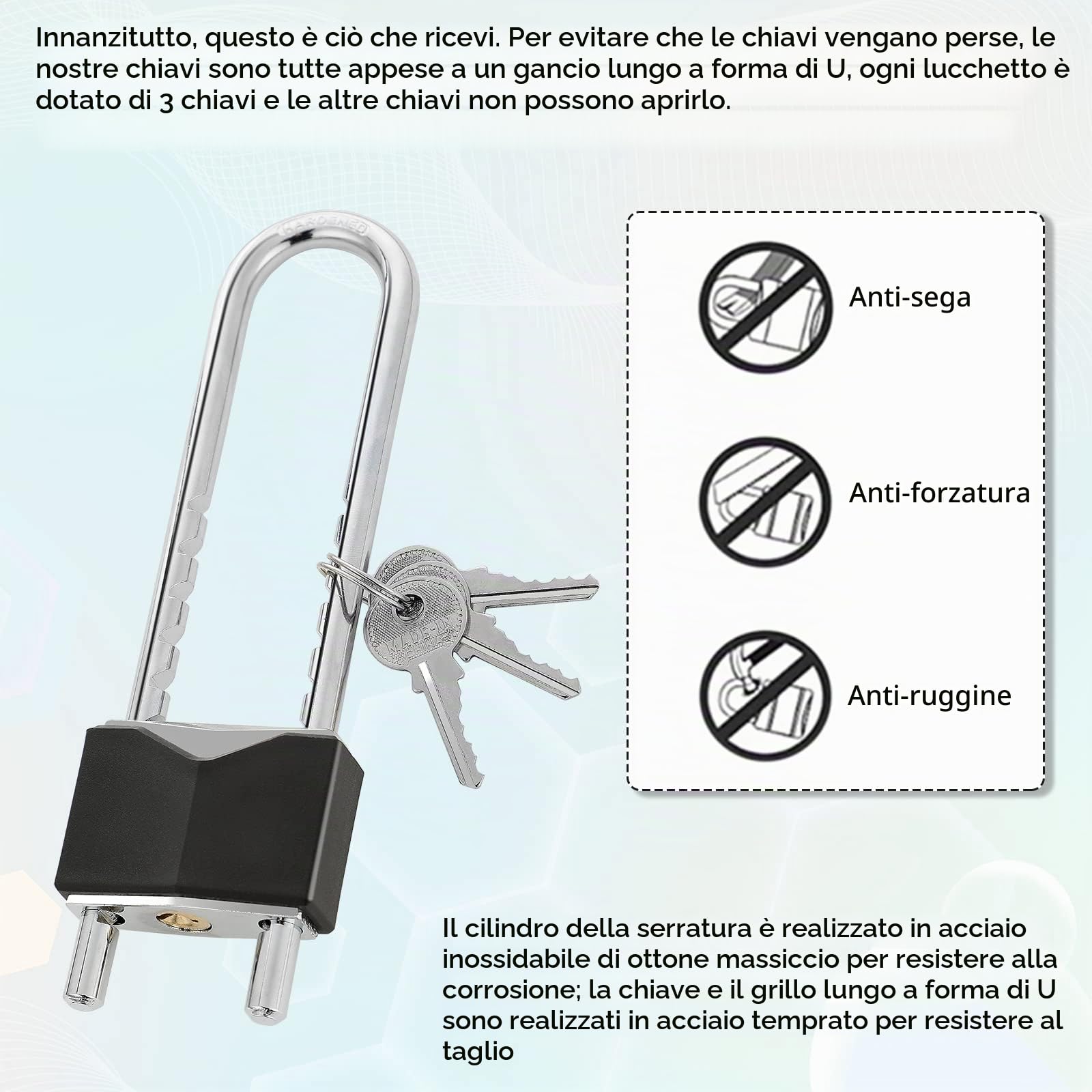 Photect 2 Pezzi 18 cm Lucchetti Lunghi di Sicurezza in Ottone massiccio con Chiave Lucchetto a Grillo Lunghezza Regolabile da Lucchetto con Arco Lungo Nero per Armadietto Serratura per Cancello Bici
