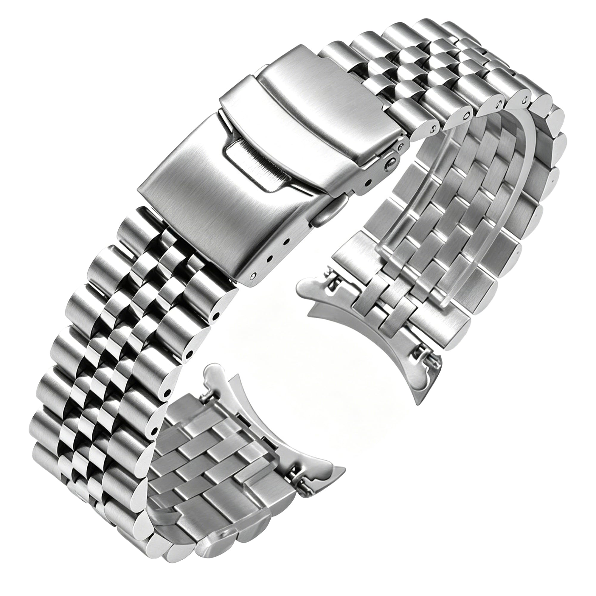 [Juntan] のステンレス鋼のカーブの端は18mmの金属の腕時計の革紐の取り替えのjubileeのブレスレットの展開の倍のフリップロックのバックルの銀を細くした
