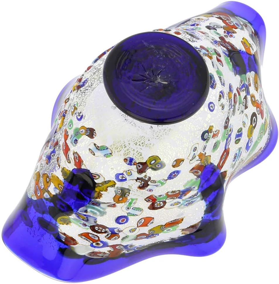 Glass Of Venice Murano Millefiori Art Glass Wavy Bowl - Blue