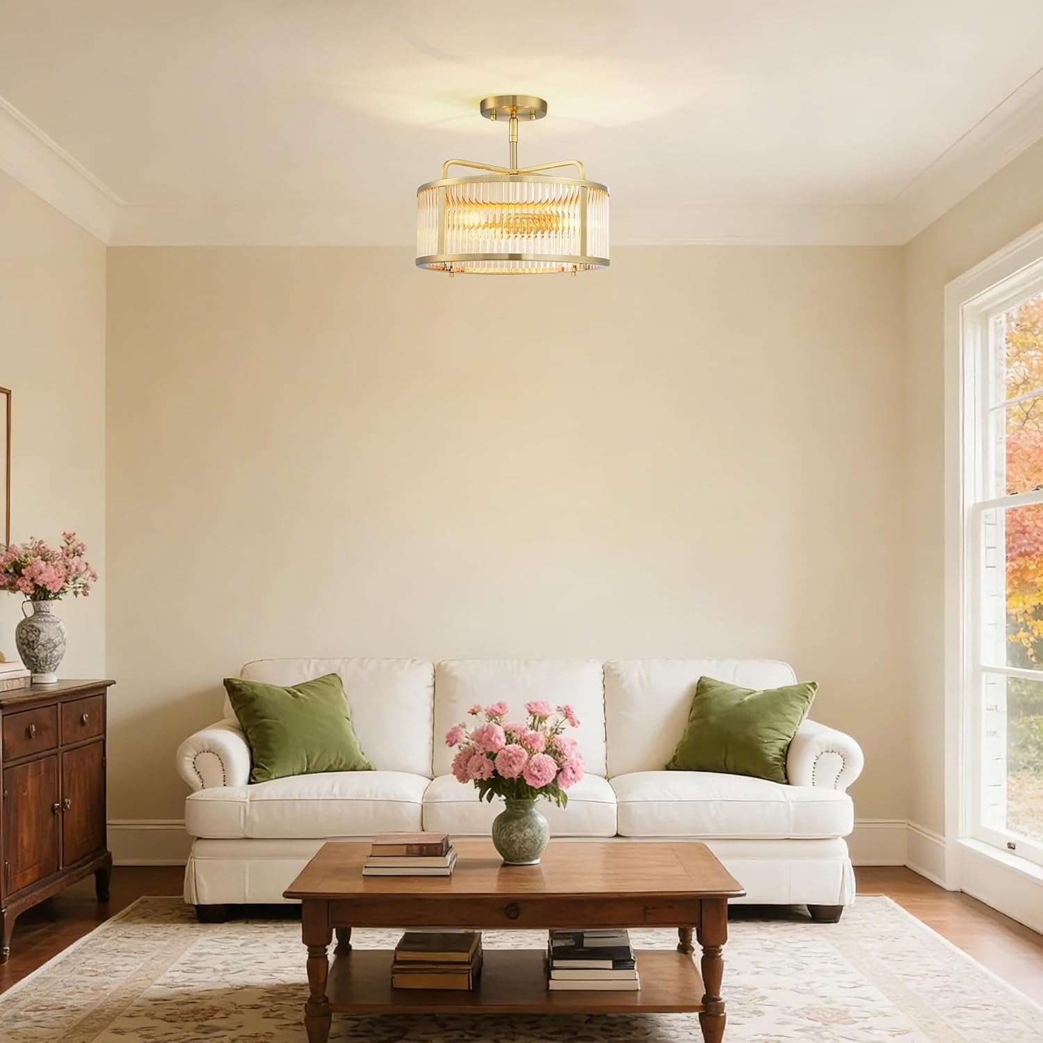 MEXO Moden Glass Chandelier Lighting, Convertible Pendant Light and Semi Flushmount Lights,Gold Close to Ceiling Light Fixtures for Over Dining Room Hallway and Living Room Home Owners