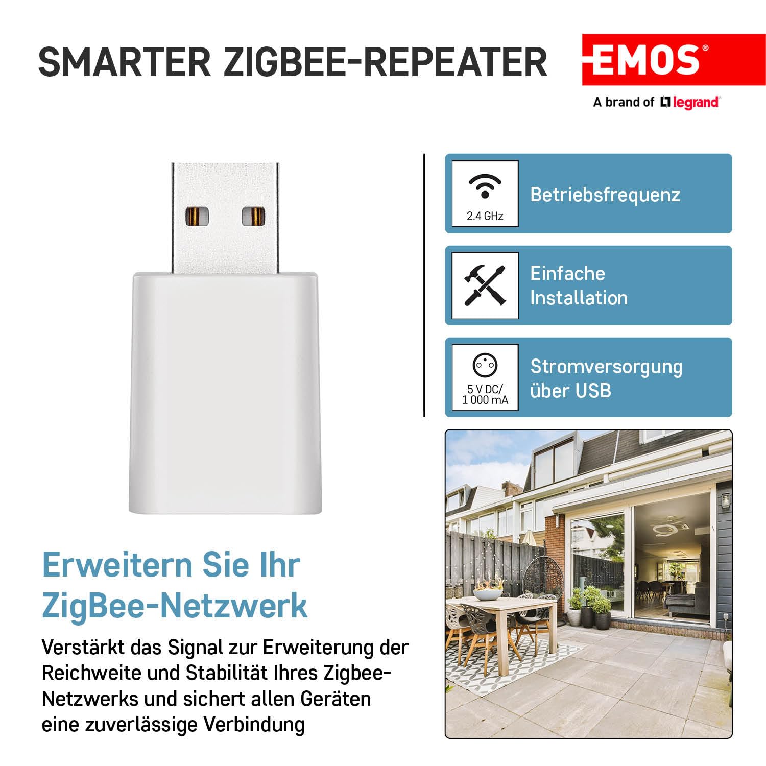 EMOS GoSmart Mini ZigBee Smart Home USB 3.0 wzmacniacz sygnału kompatybilny z Tuya, Smart Life, wymagany koncentrator ZigBee