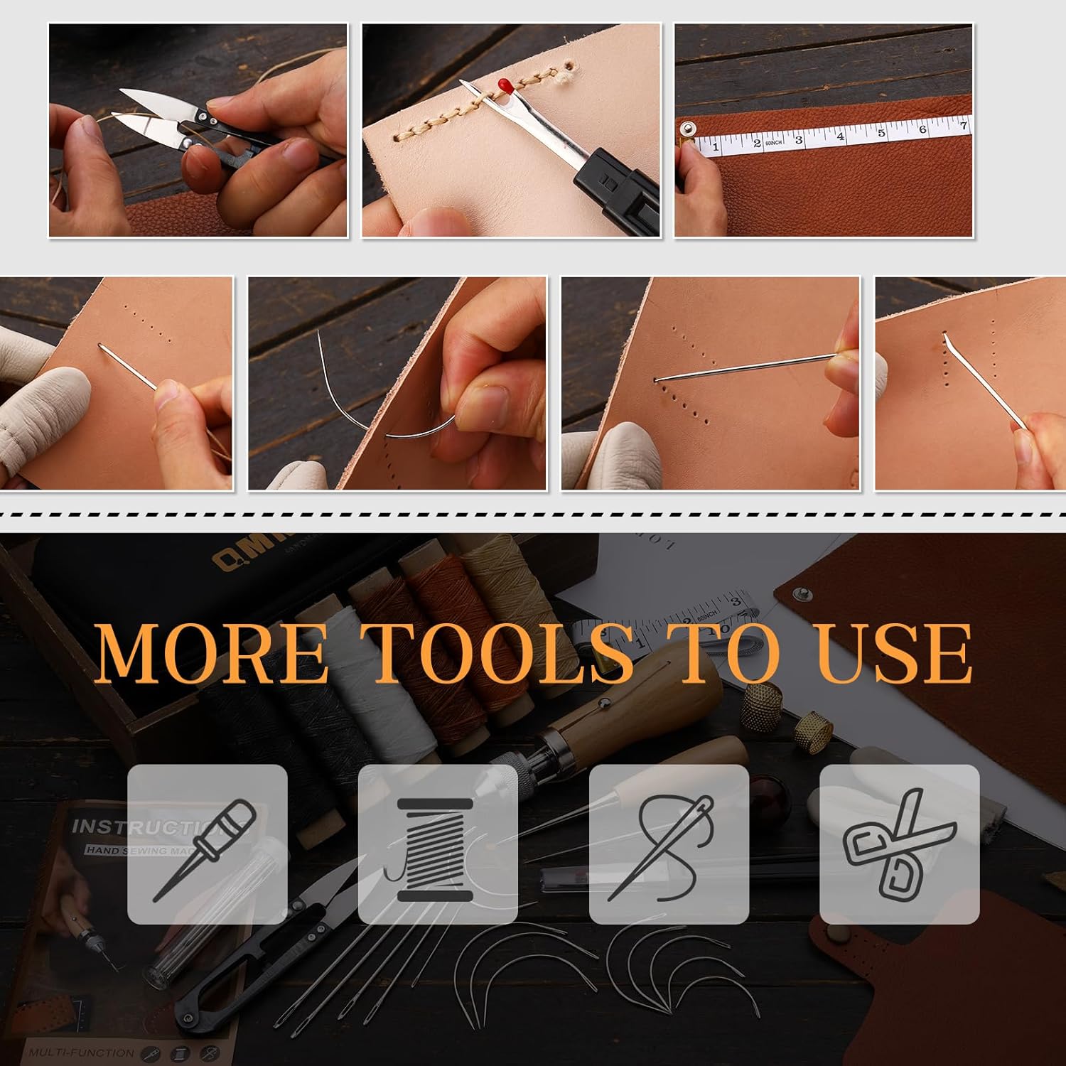 QMNNMA 40pcs Sewing Awl Kit with Bag, Portable Awl Tool Stitching with Instructions, Speedy Stitcher Sewing Awl Kit for DIY Leather Sewing Repair Craft