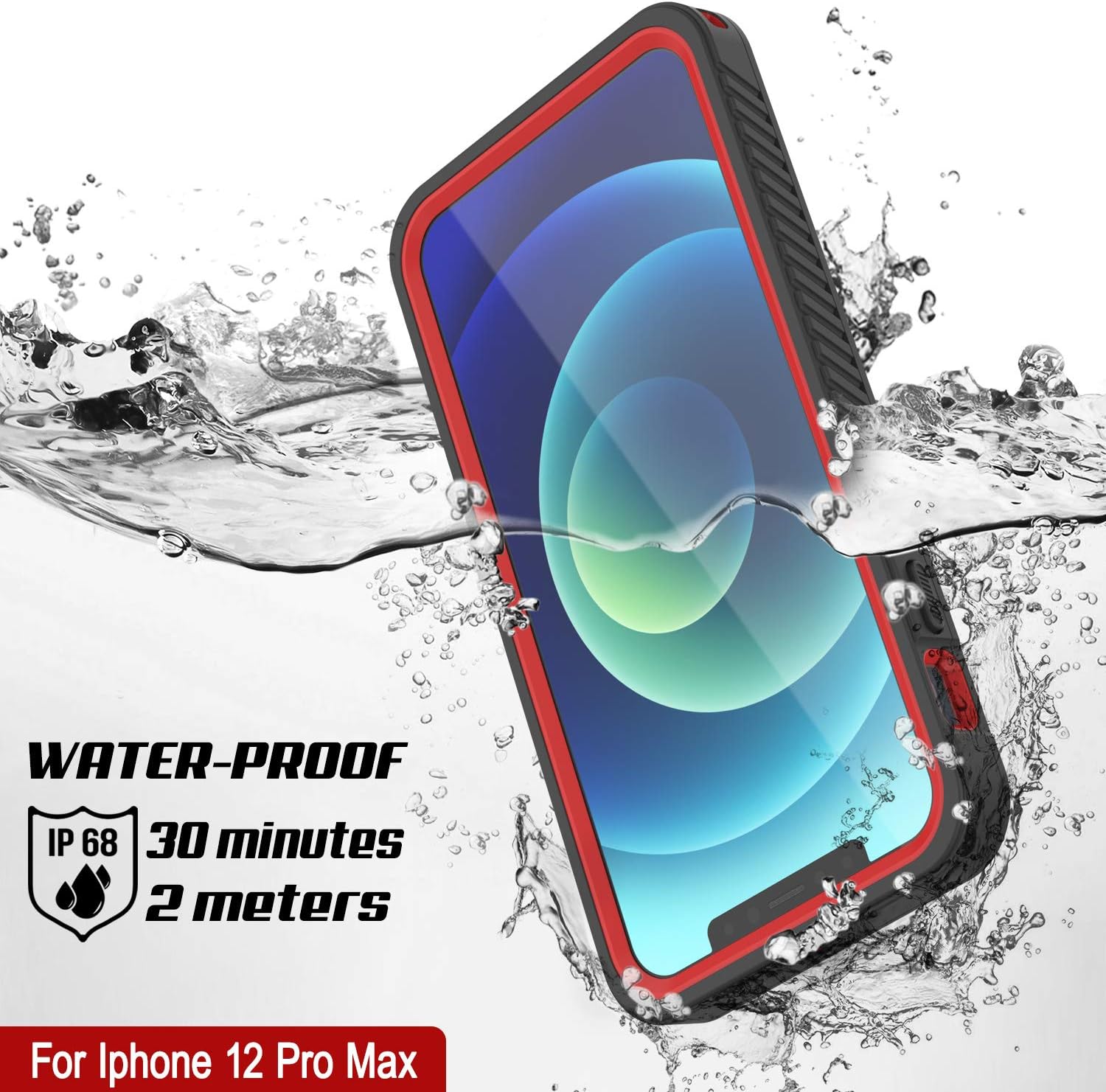 Punkcase for iPhone 12 Pro Max Waterproof Case [Extreme Series] [Slim Fit] [IP68 Certified] [Shockproof] [Snowproof] Armor Cover W/Built in Screen Protector for iPhone 12 Pro Max (6.7") (Red)
