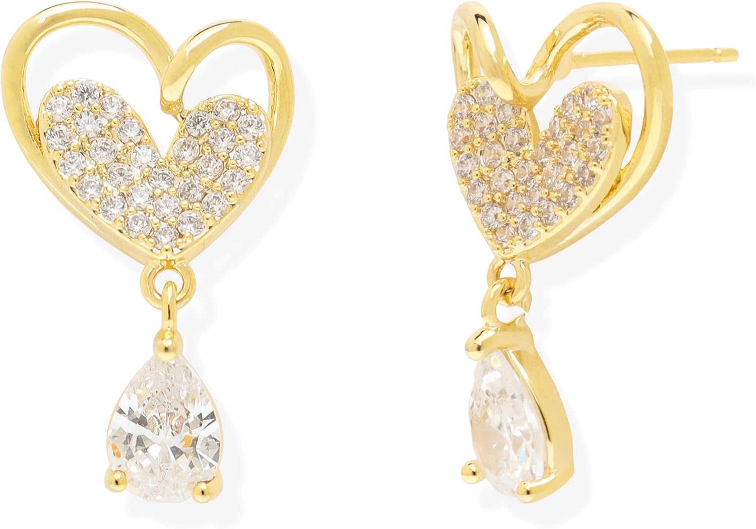 Jean Beau Gold Heart Drop Stud Earrings for Women, Valentine Dainty 14k Gold Plated Hypoallergenic Earrings Fashion Prom Outfit Accessories Jewelry Gift