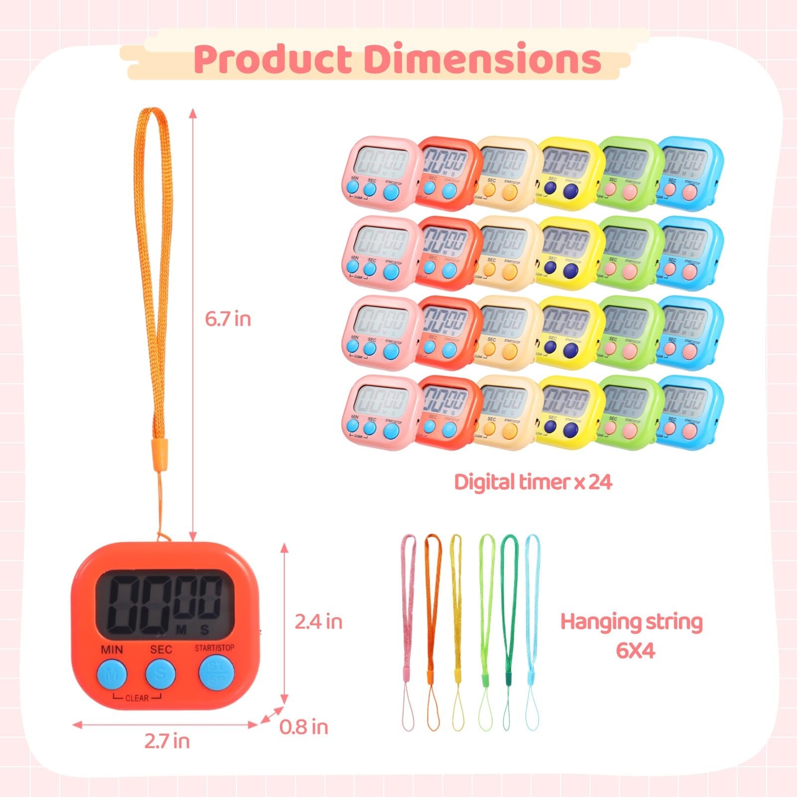 24 temporizadores digitales, temporizador magnético de cuenta regresiva con pantalla LCD grande y alarma fuerte, perfecto para aula, ejercicio y cocina