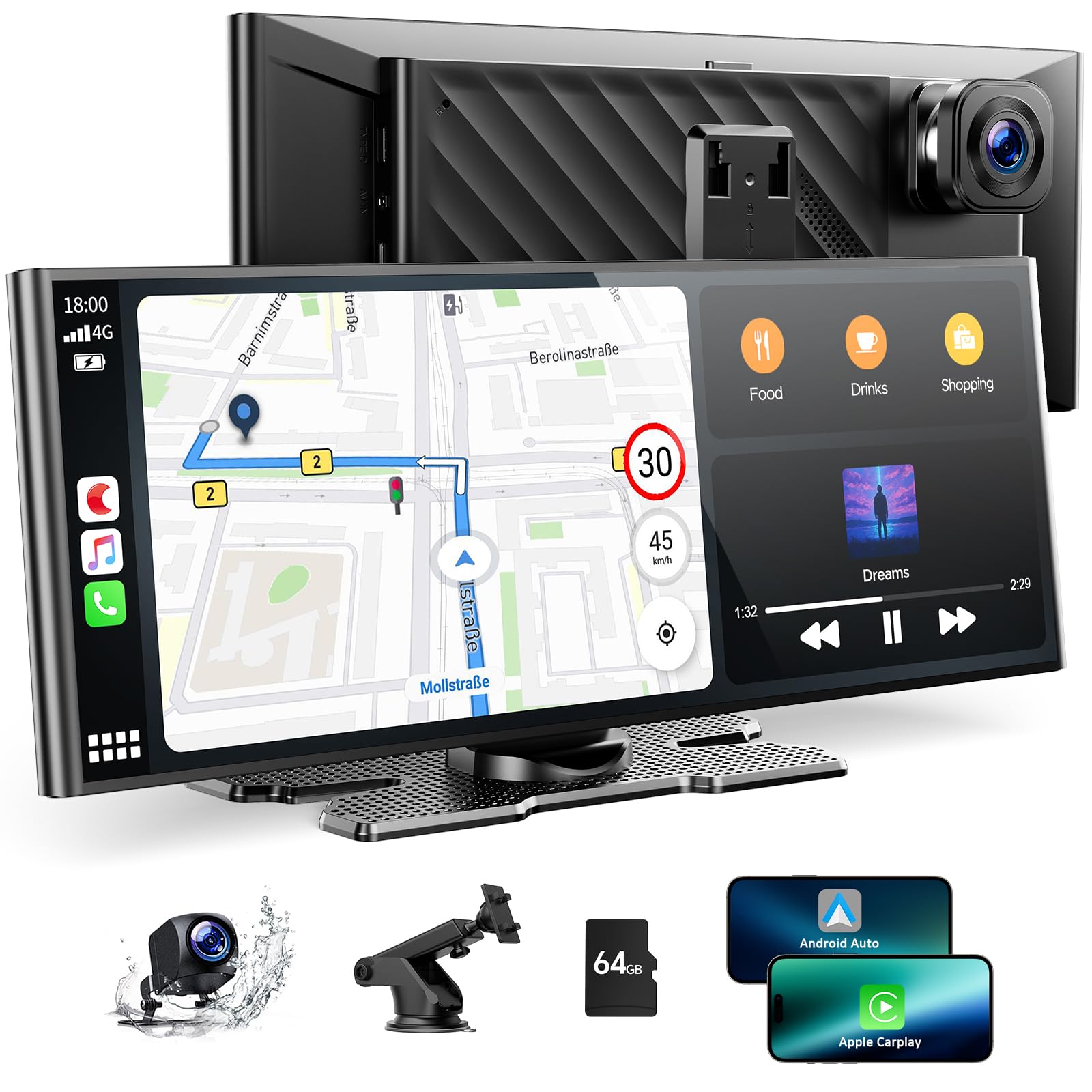 Amazon.com: Volam 9.26'' Carplay Screen for Car with 4K Dash Cam