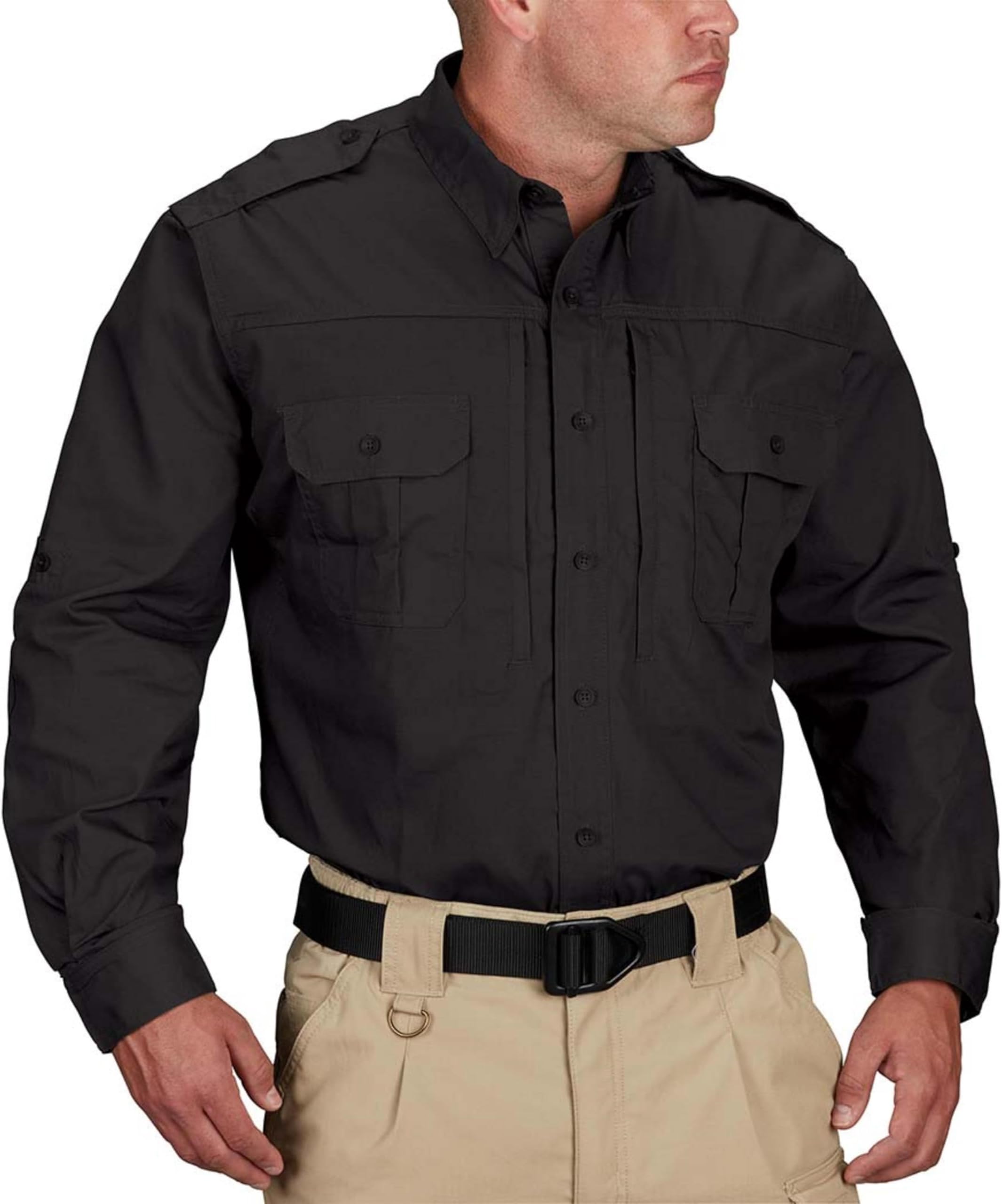 Men's Long Sleeve Tactical Shirt, Lightweight Uniform Shirt, Ripstop Fabric Shirt for Law Enforcement, Public Safety, X-Large Regular, Black