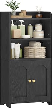 HEXCELEN Small Bathroom Storage Cabinet, Bathroom Organizers and Storage with 2 Doors and Shelves, Floor Cabinet Freestanding with Adjustable Shelf for Small Spaces, Black 7.9 D x 14.6 W x 29.6 H