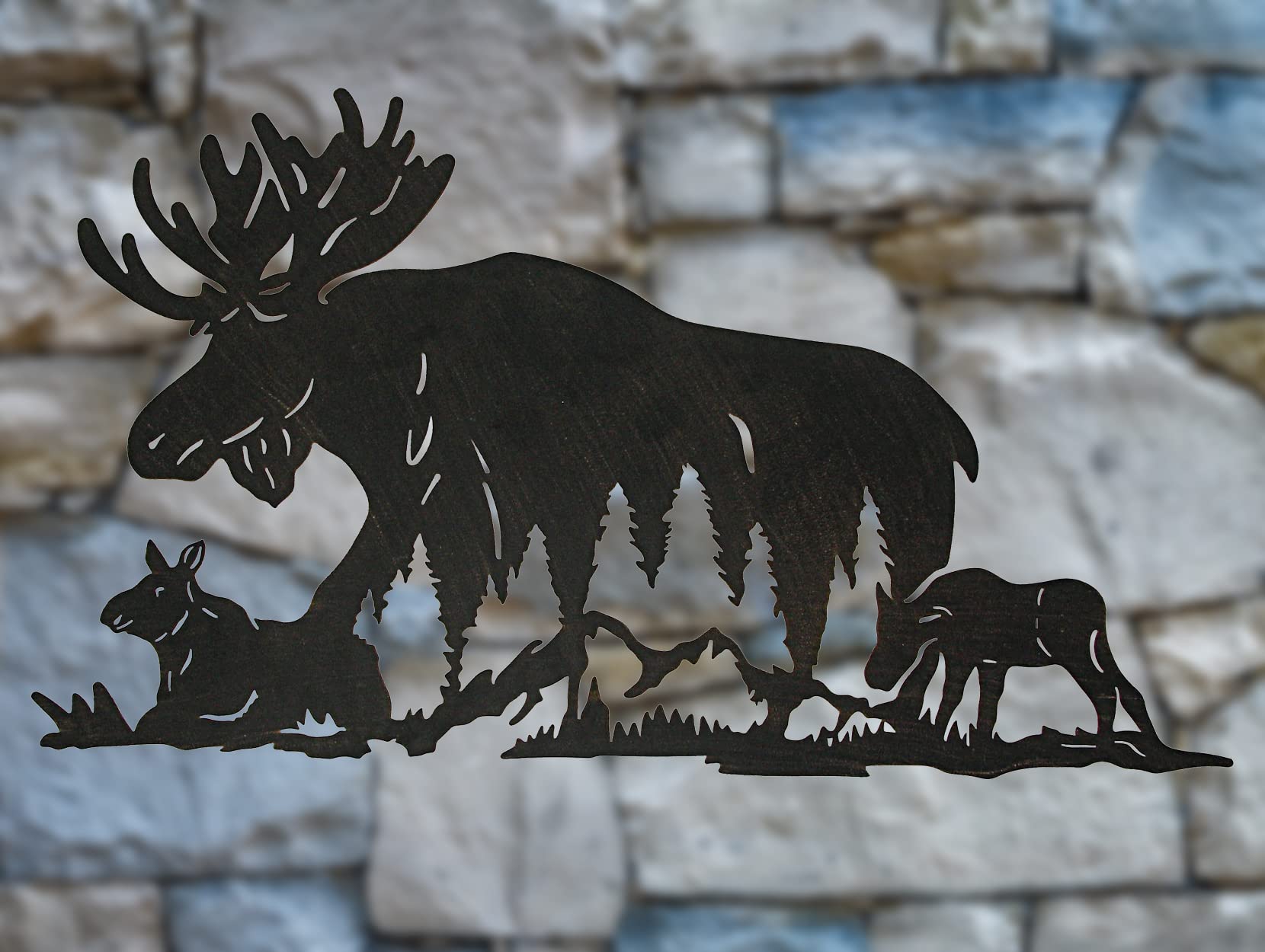 Black Metal Moose Family Silhouette Wall Art - Laser-Cut Rustic Lodge Decor, 24 Inches Long, Wildlife Home Accent 6 thumbnail image