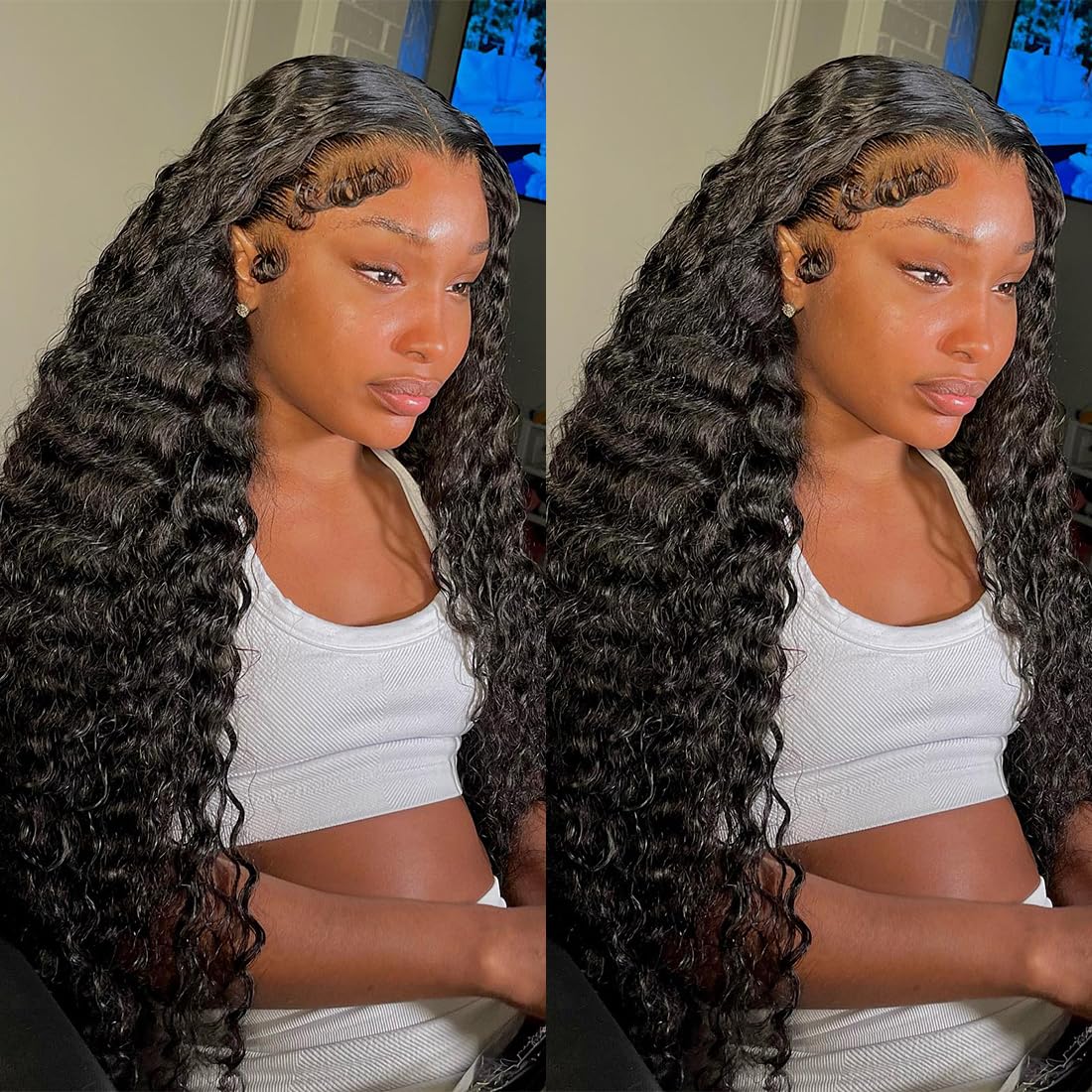 20 Inch Lace Front Deep Wave Wigs Human Hair 13×6 Lace Frontal Deep Wave Wigs Human Hair 180% Density Pre Plucked Lace Front Wig 13×6 Curly Human Hair Wigs for Women Deep Wave Glueless Wig