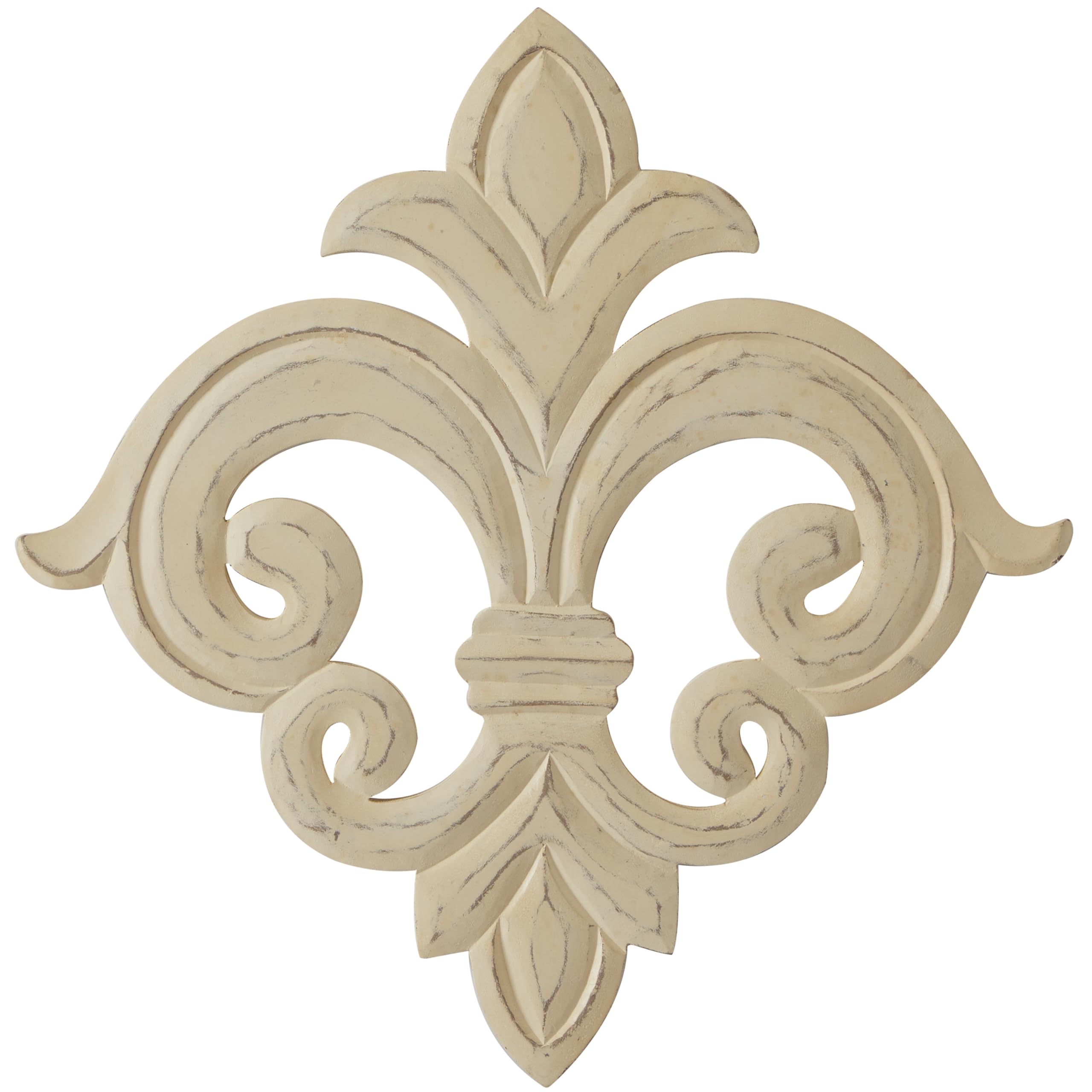 Deco 79 Wooden Fleur De Lis Home Wall Decor Carved Wall Sculpture, Wall Art 24" x 1" x 24", White