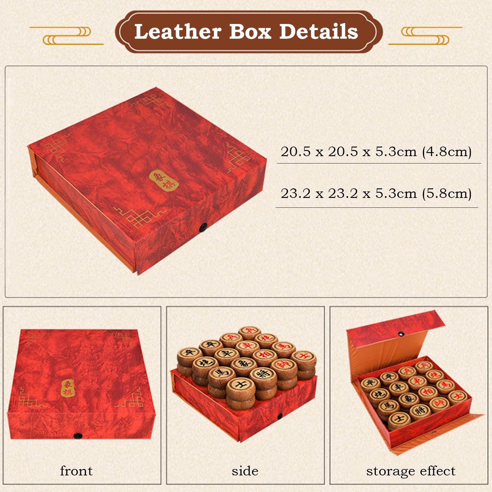 Scacchi Cinesi Xiangqi per 2 Giocatori, Gioco di strategia, Set da Viaggio Portatile con Pezzi in Palissandro e Scacchiera in Pelle (5,8 cm/2,3 Pollici)