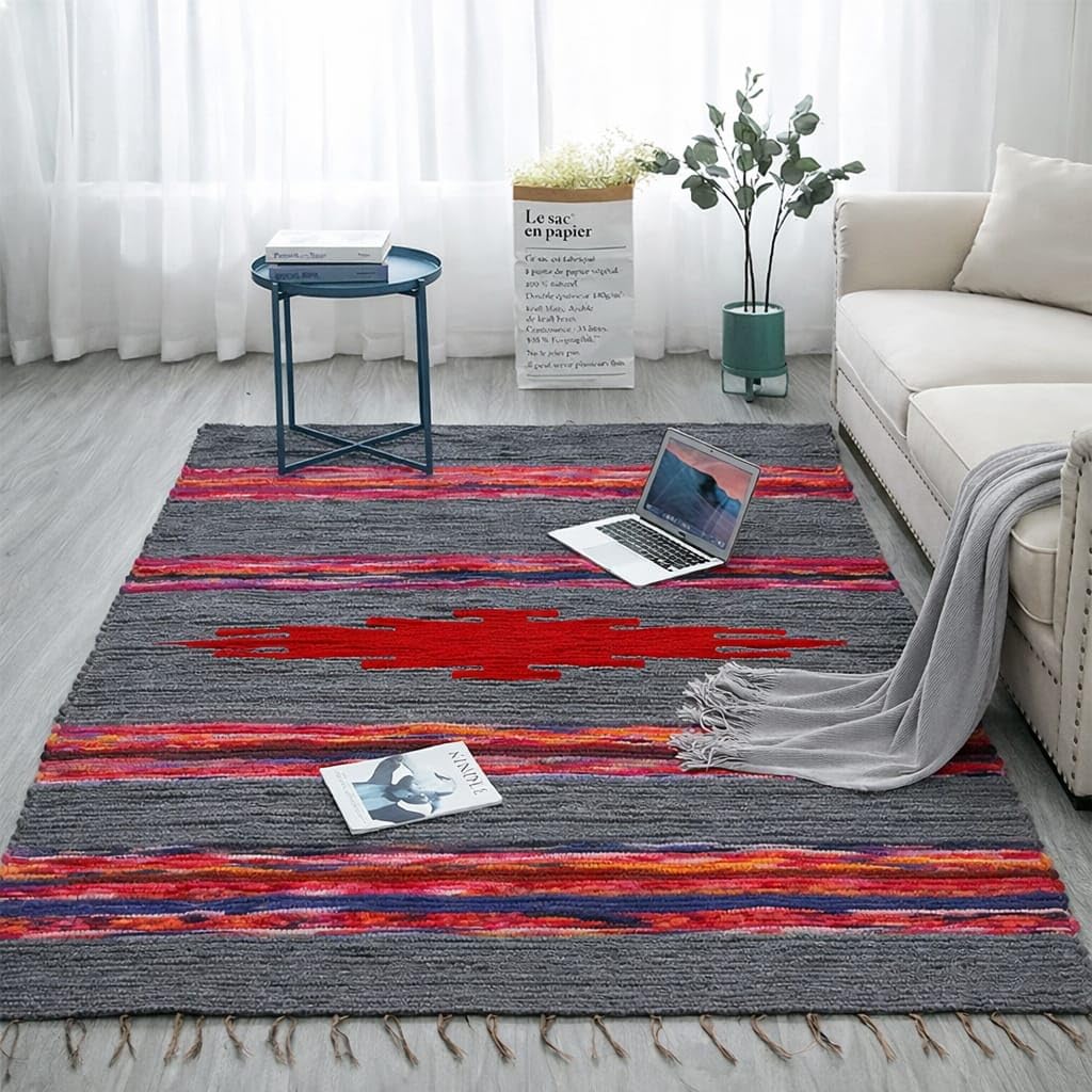 Handmade Cotton Chindi Rug | Multicolor Boho Floor Mat | Anti-Slip Reversible Dari | Living Room, Bedroom, Kitchen Rug | Eco-Friendly Woven Carpet (4x6 ft)-image-28