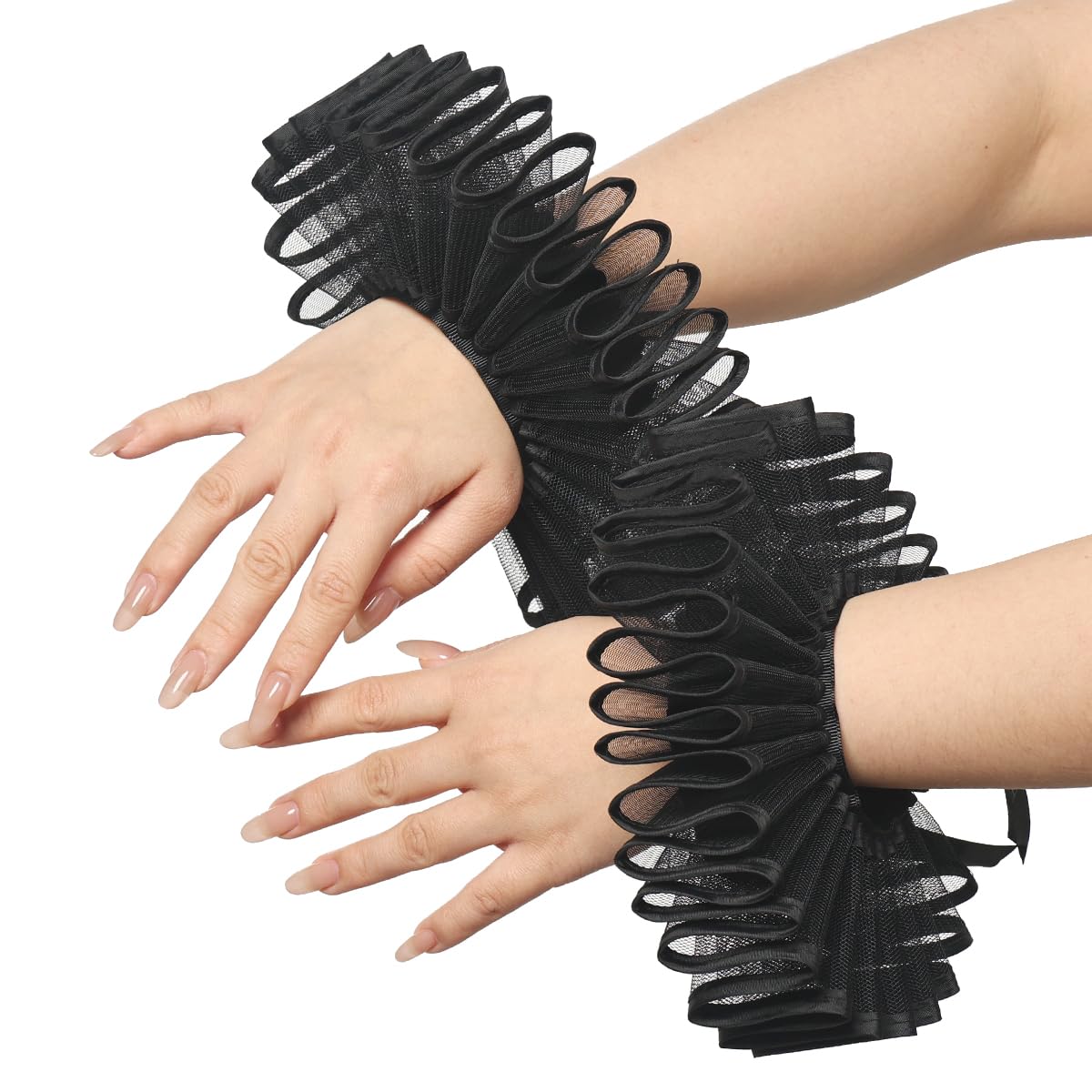 2 Pieces Renaissance Tudor Elizabethan Ruffled Wrist Ruffs Clown Hand Cuff Arm Bands Victorian Costume Fancy Dress Accessories for Halloween Carnival