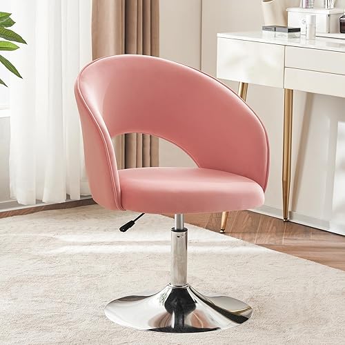 Miniatura 10 de Furnimart Silla de tocador de cuero blanco, silla de acento ajustable en altura con respaldo, silla giratoria redonda de maquillaje para sala de