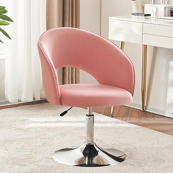 Furnimart Pink Velvet Vanity Chair Vanity Stool with Back, Height Adjustable Swivel Accent Chair with Backrest, Round Makeup Chair for Vanity Living Room Bedroom Pink