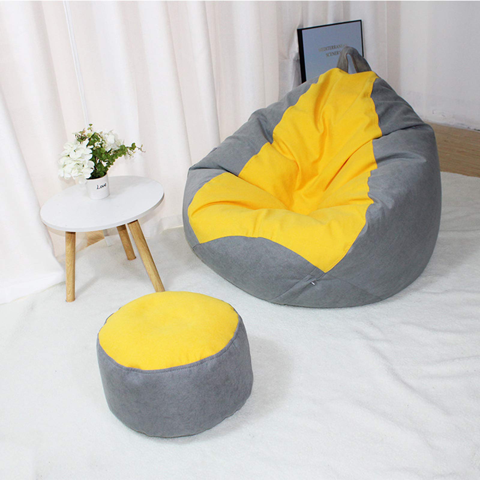 Fauteil Poire Intérieur Coussin de Sol Gaming Beanbag Adulte Enfant (sans Remplissage) Housse de Pouf de Salon en Tissu,Yellow Gray,110 * 120cm