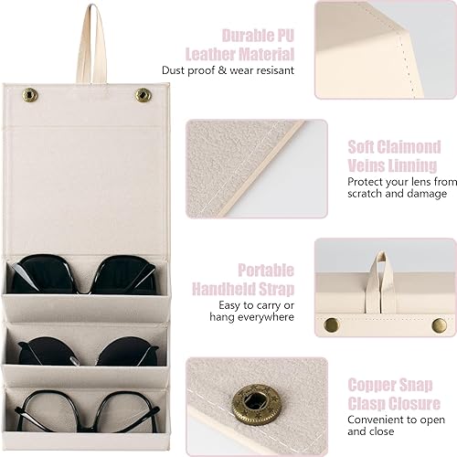 Vista 3 de Estuche de viaje para lentes de sol, funda plegable para gafas, estuche portátil para múltiples lentes para mujeres, hombres y niñas