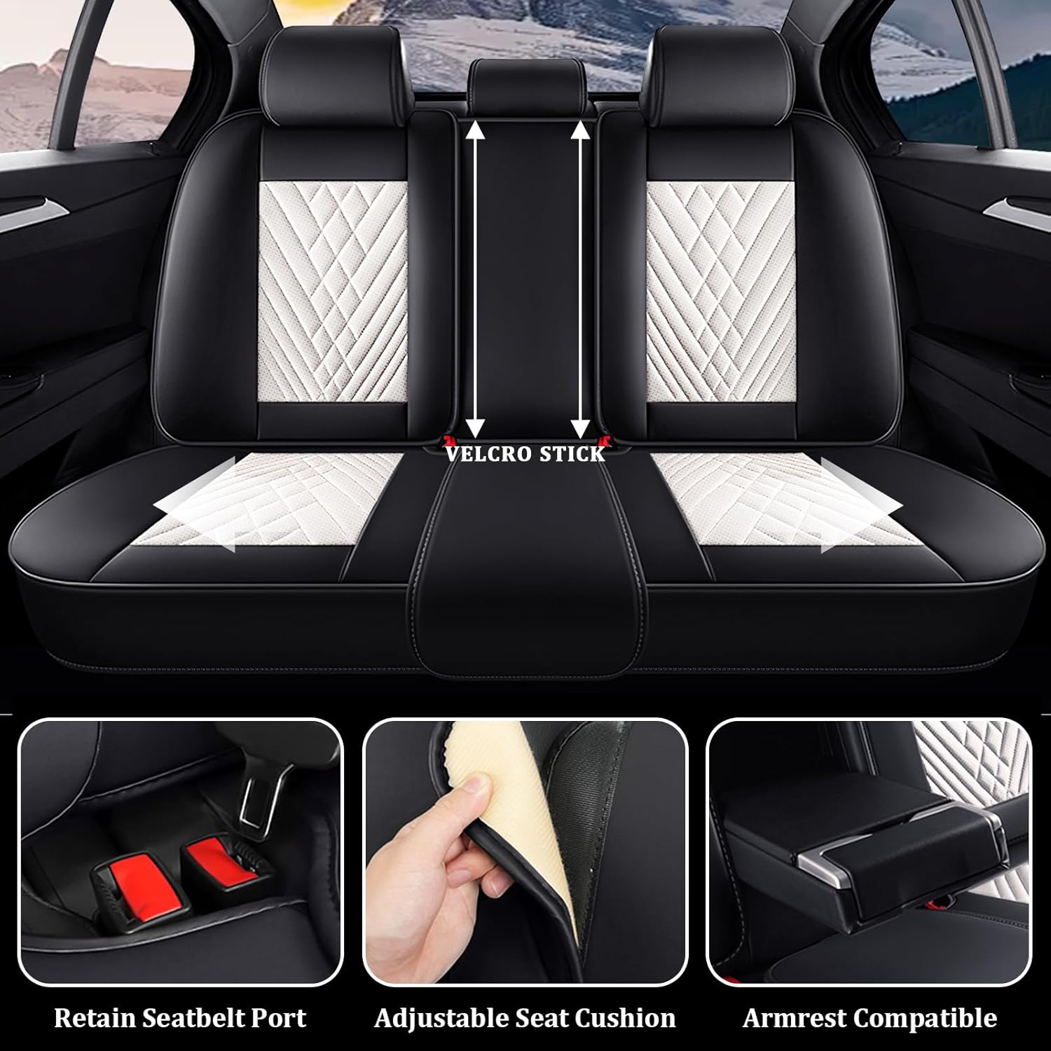 Car Seat Covers Full Set for Honda CR-V 2000-2026, Waterproof Nappa Leather Car Seat Cover, Full Coverage Car Seat Covers Sets(5 Seats/Black White)