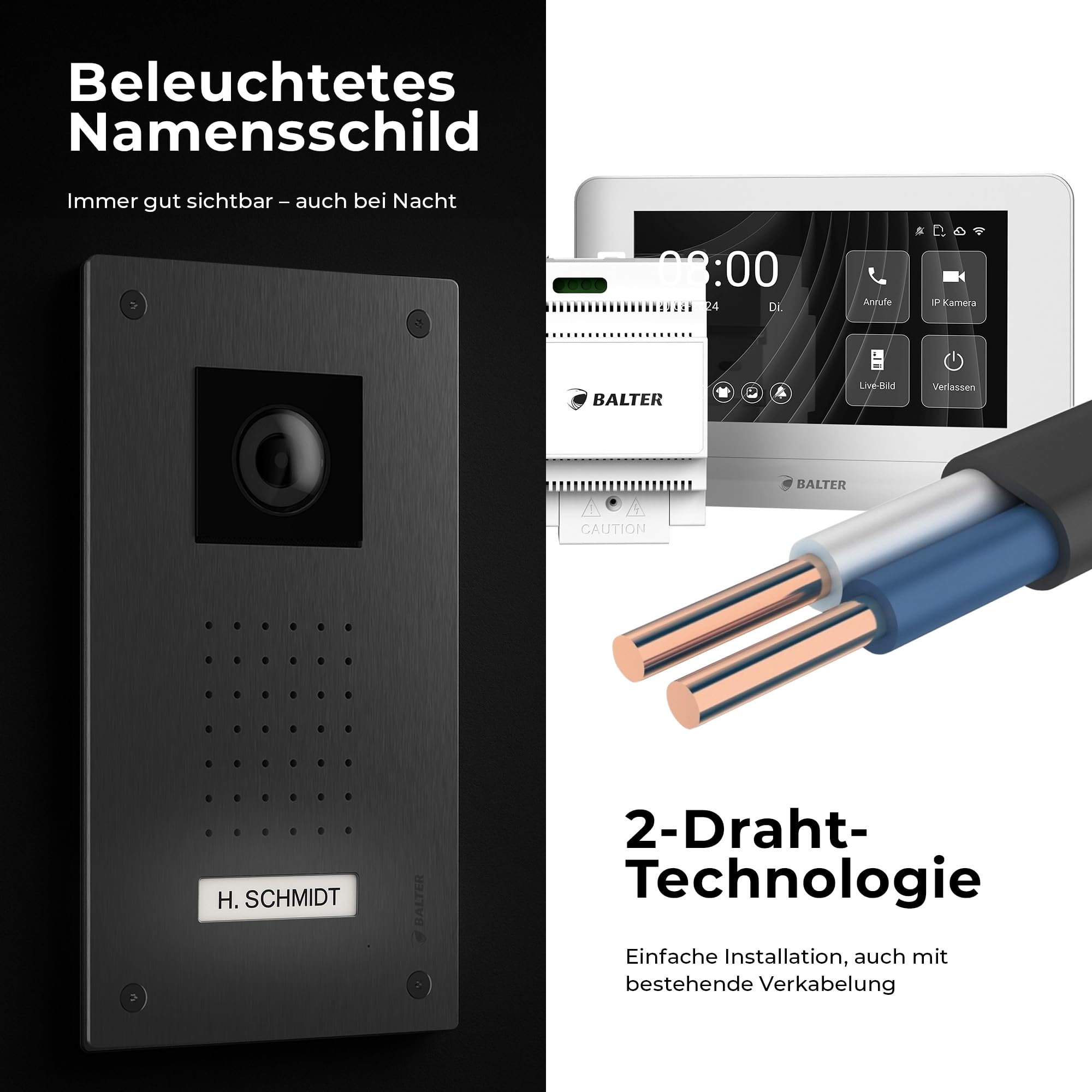 Entri Video Türsprechanlage, Unterputz Türklingel mit Kamera, Smartphone App, 1 Familienhaus, Video Türklingel, 2x7 Zoll HD-Monitor, Full HD Kamera, Gegensprechanlage mit Türöffner und Klingel 2 Draht