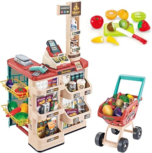 Miniatura 2 de Juego de supermercado Mundo Toys Carrito de compras para niños pequeños preescolares, caja registradora regalo electrónico para niños de 3 a 5 años.