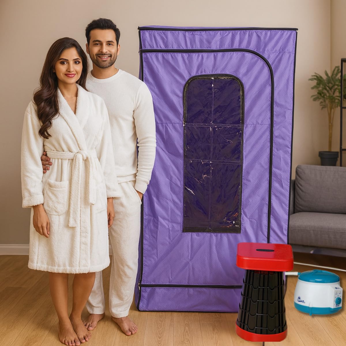 - Kawachi Portable Full-Body Steam Sauna Bath with 750W Steam Generator, Foldable Tent & Plastic Stool – 1.5L Home Spa for Detox, Relaxation & Weight-Loss Therapy Violet