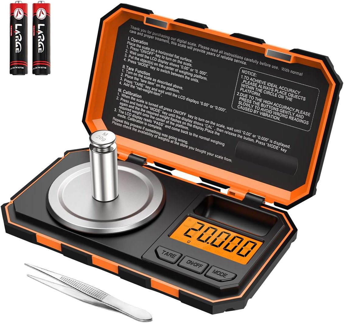 (New Version) Professional Digital Scale, 20g Pocket Scale with 0.001g Accuracy, Electronic Smart Scale with 20g Calibration Weight (Battery/Tweezers Included)