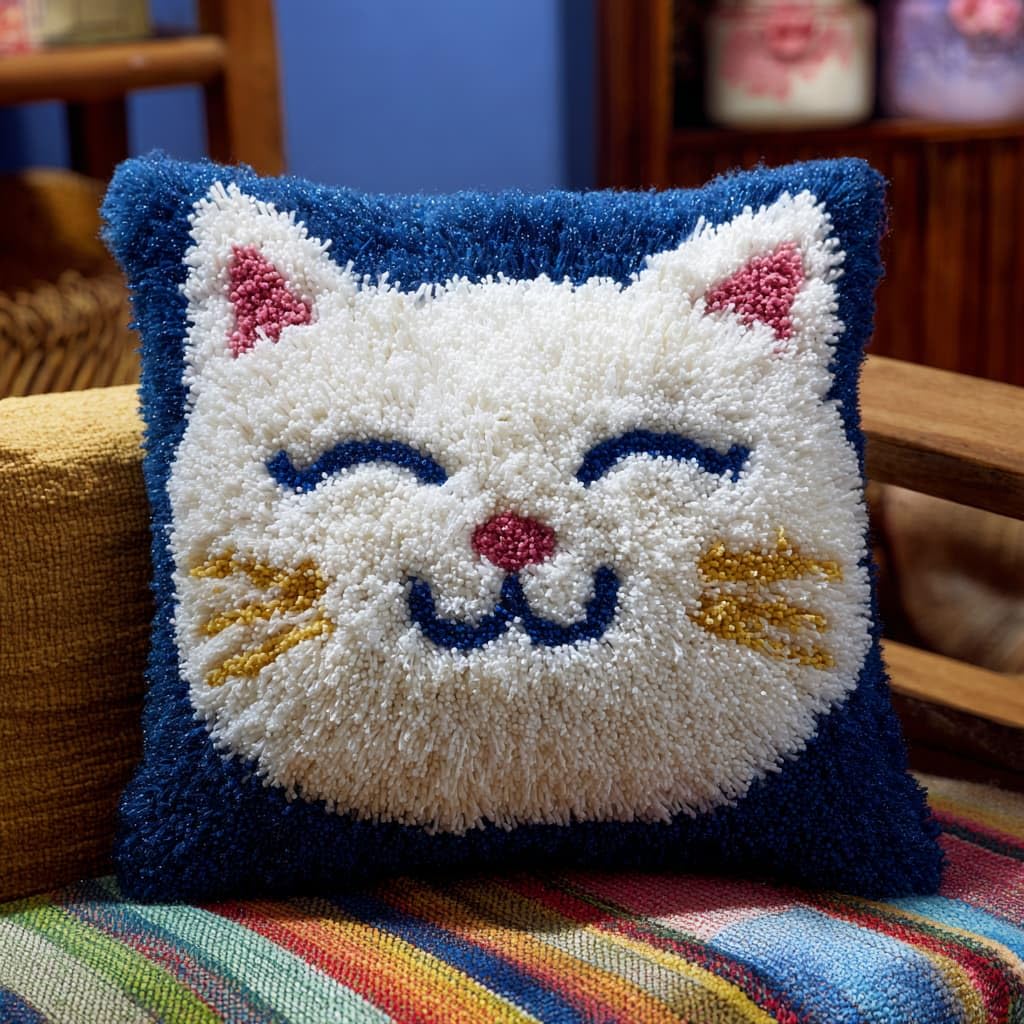 AxiangziK Latch Hook Pillow Case Kits,A Happy cat